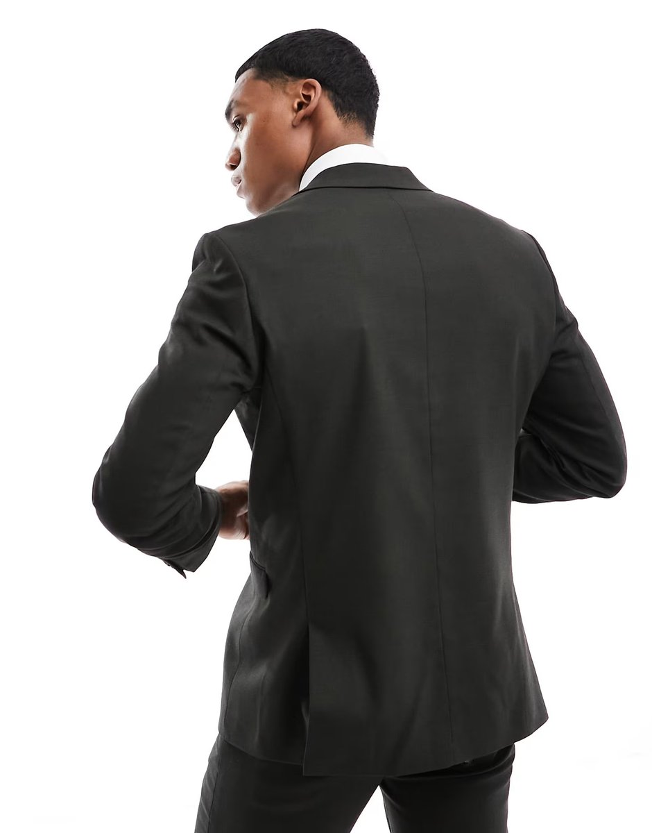 ASOS Selected wool blend slim fit suit jacket in dark green - 4