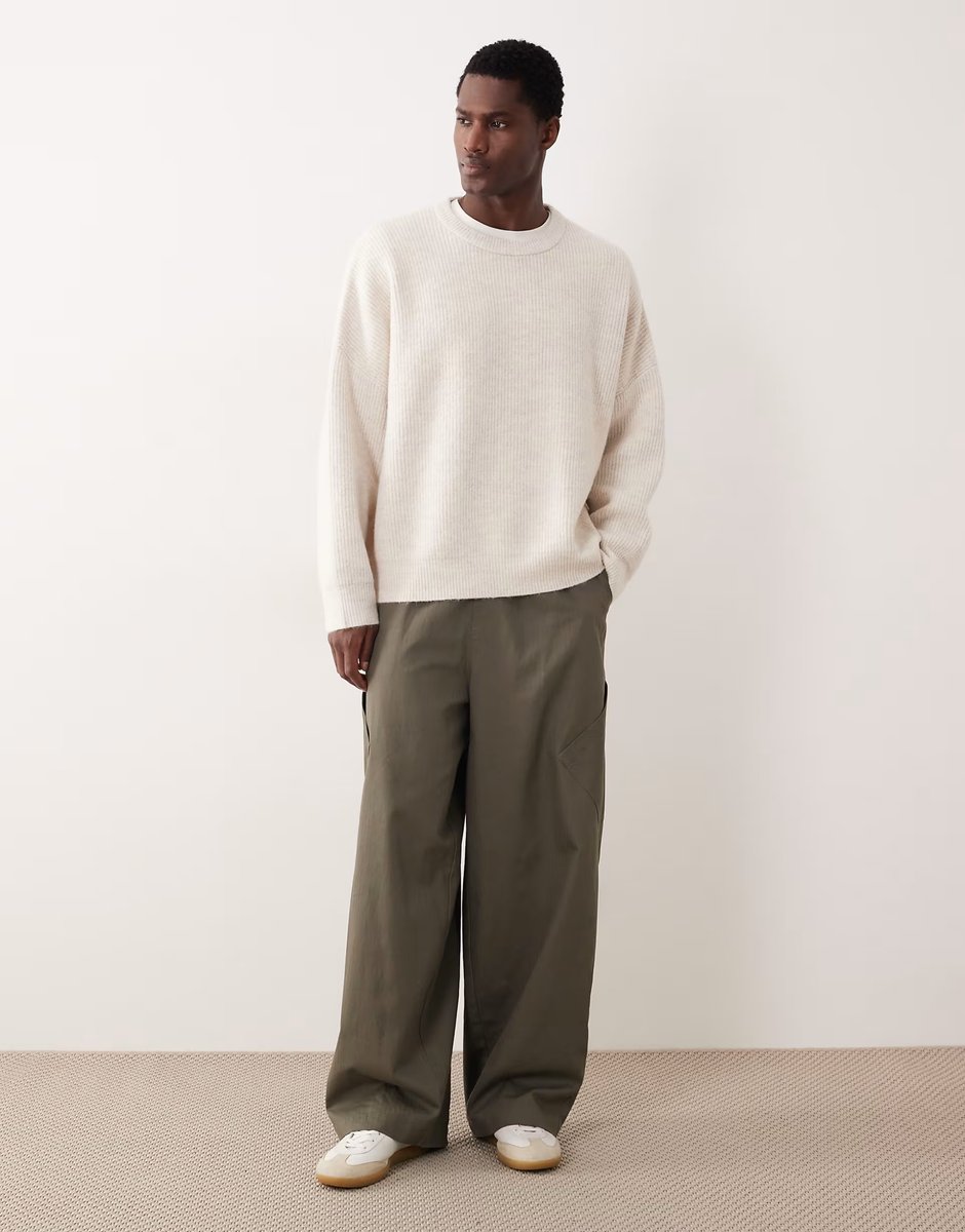 ASOS ASOS DESIGN super oversized boxy fit knitted fisherman rib jumper in oatmeal - 2