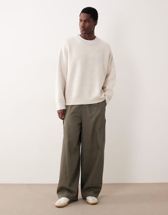 ASOS ASOS DESIGN super oversized boxy fit knitted fisherman rib jumper in oatmeal - 2