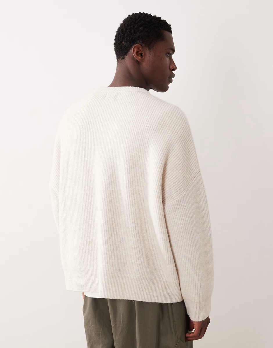 ASOS ASOS DESIGN super oversized boxy fit knitted fisherman rib jumper in oatmeal - 3