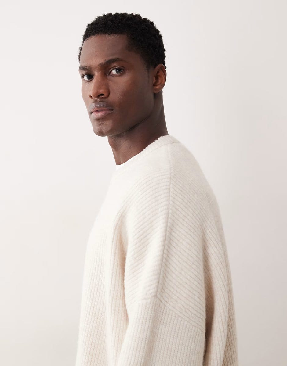 ASOS ASOS DESIGN super oversized boxy fit knitted fisherman rib jumper in oatmeal - 4