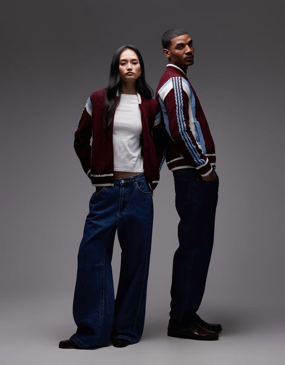 ASOS adidas Originals zip through cardigan in burgundy and blue