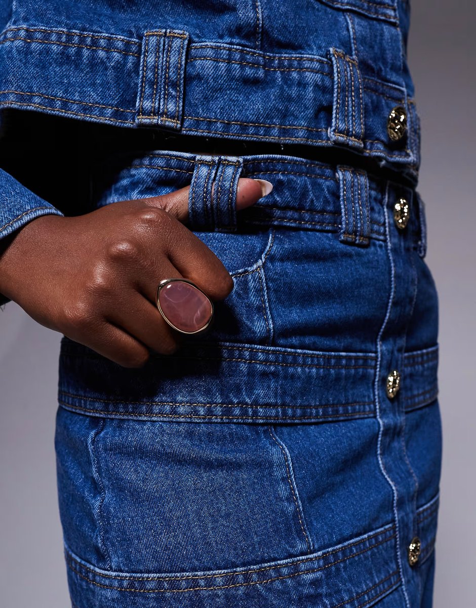 ASOS River Island panelled mini skirt co-ord in medium denim - 3