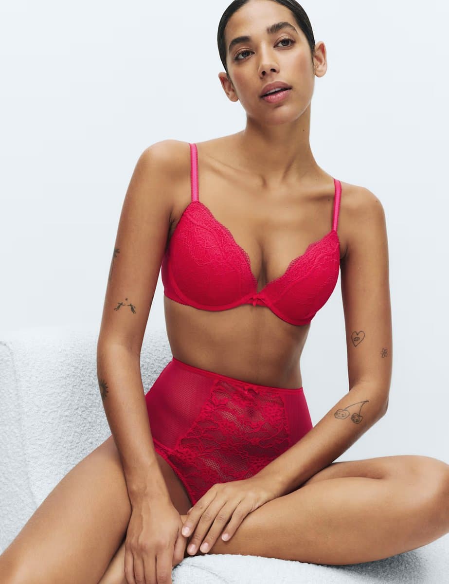 Marks & Spencer M&S Jasmine Lace Wired Plunge Bra A-E Geranium