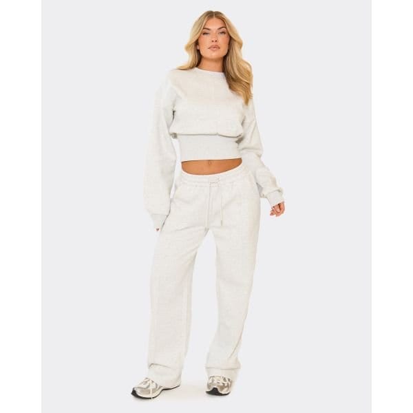 EGO Mid Rise Wide Leg Joggers In Light Grey Marl, Women's Size UK 6 - 2