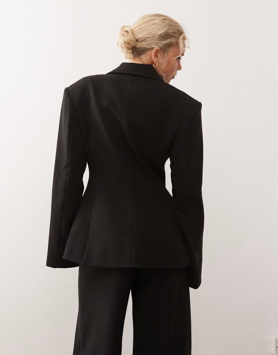 ASOS Weekday premium co-ord double breasted blazer in black - 4