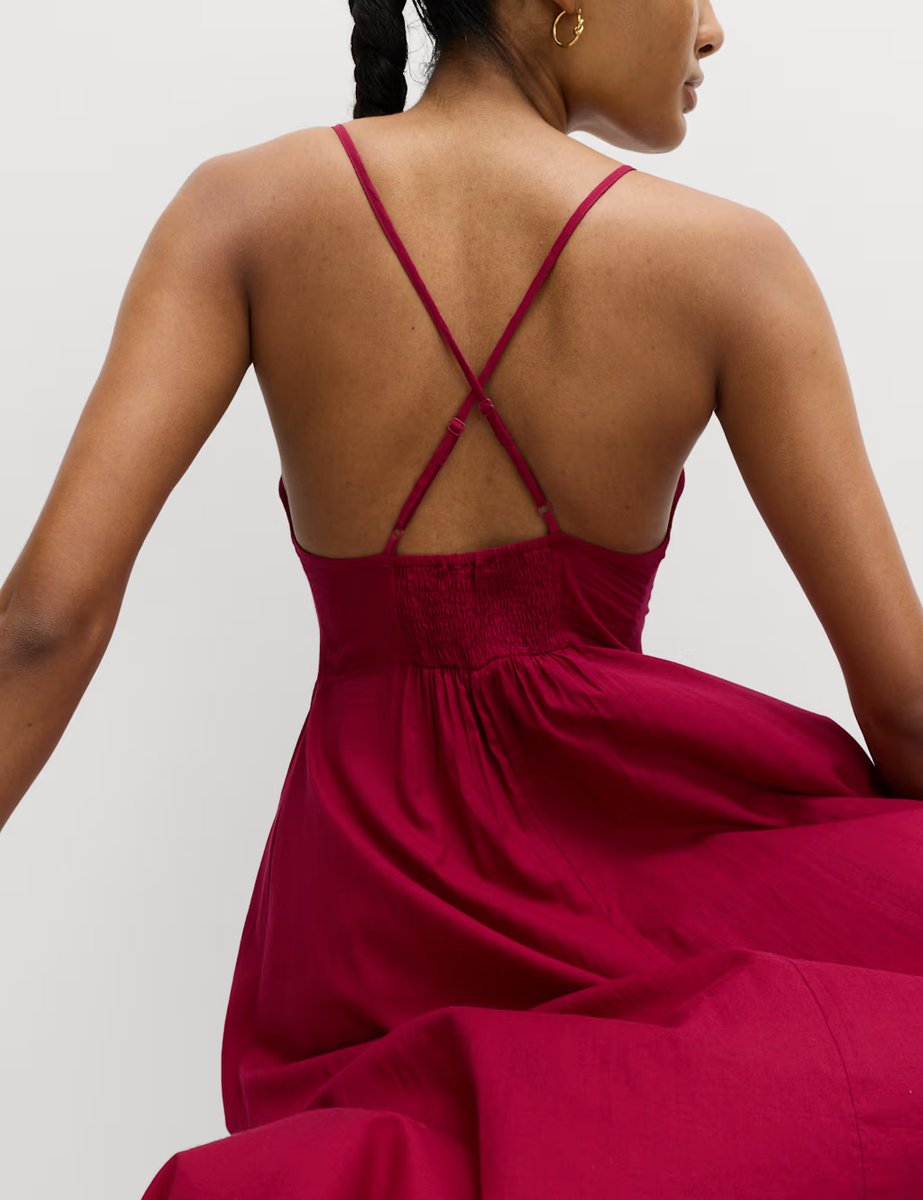 Marks & Spencer M&S Pure Cotton Strappy V-Neck Maxi Beach Dress Raspberry - 2