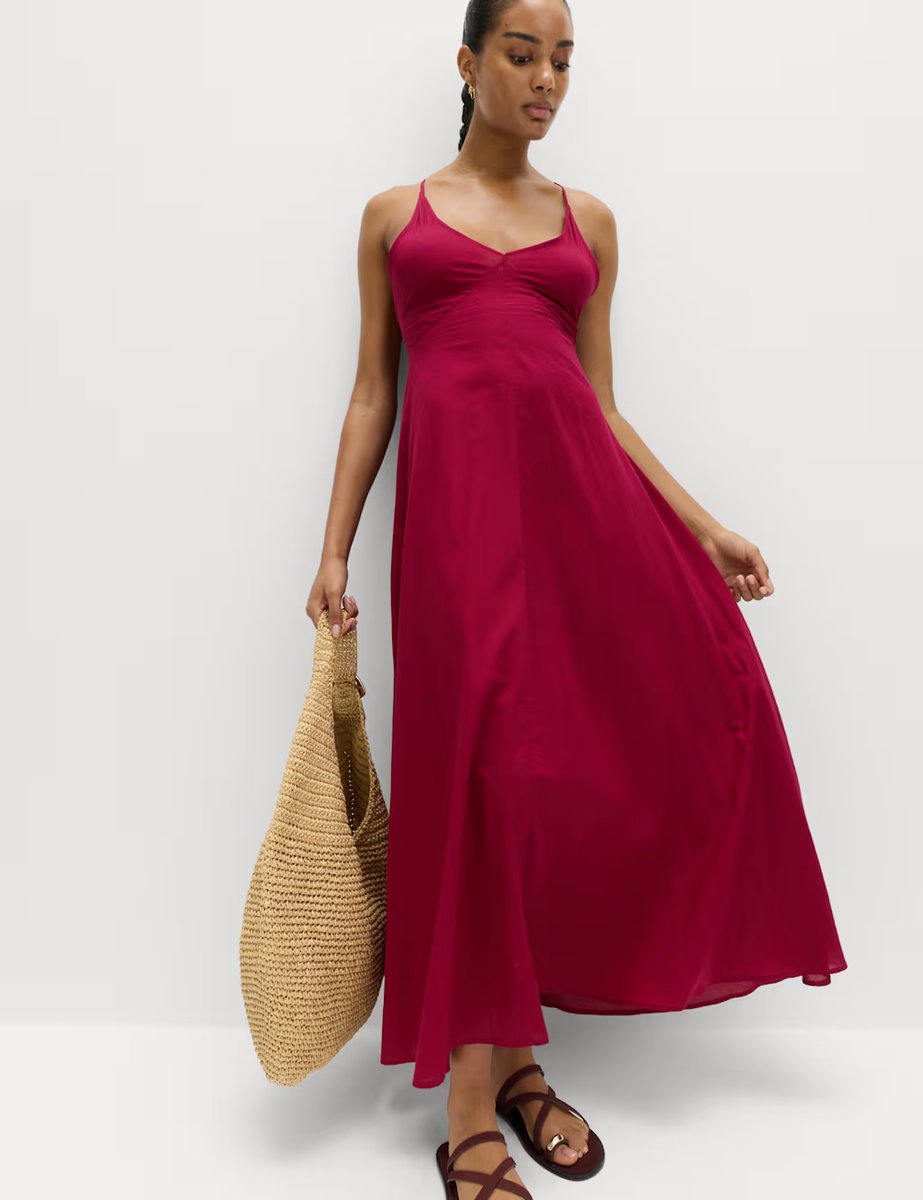 Marks & Spencer M&S Pure Cotton Strappy V-Neck Maxi Beach Dress Raspberry - 4