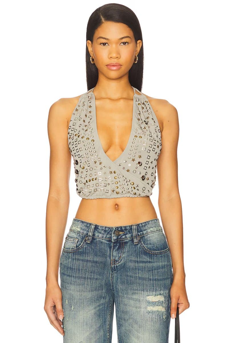 revolve Crystal Studded Backless Top