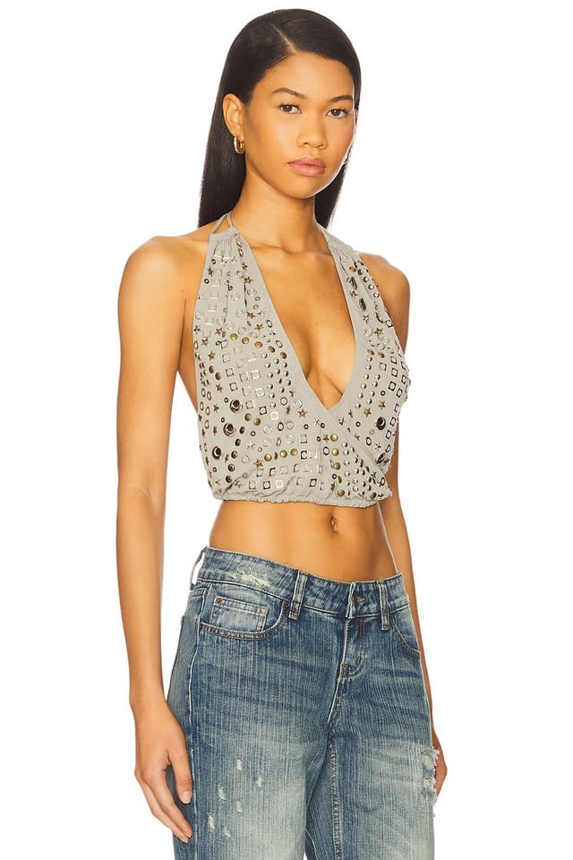 revolve Crystal Studded Backless Top - 2