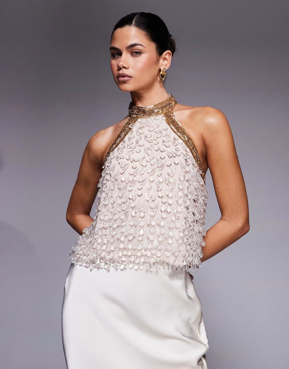 ASOS ASOS DESIGN teardrop embellished halter top in pink