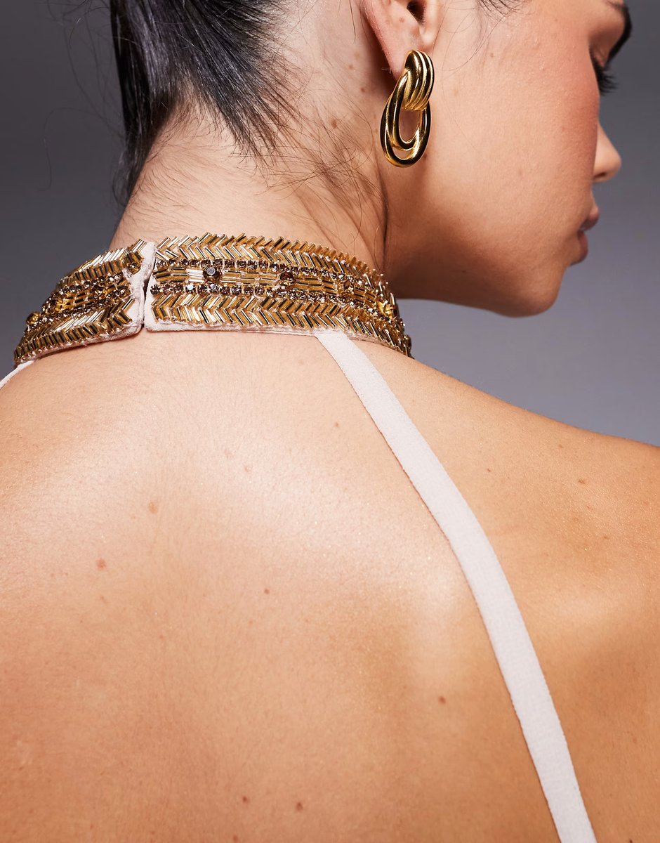 ASOS ASOS DESIGN teardrop embellished halter top in pink - 4