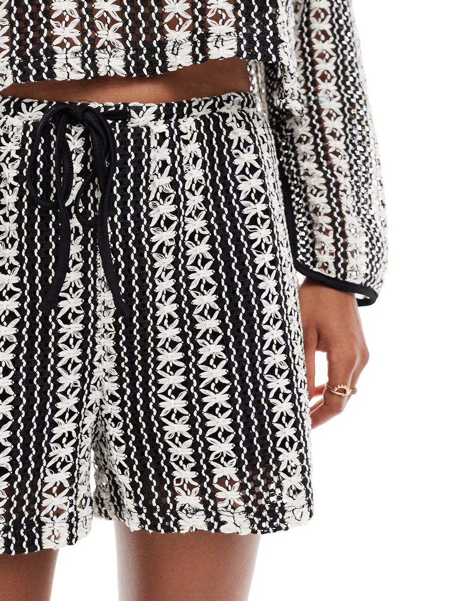 ASOS Vero Moda crochet lace shorts co-ord in mono stripe - 4