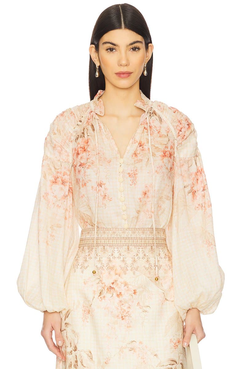 revolve Revolve Zimmermann Floral Print Blouse in Coral Floral