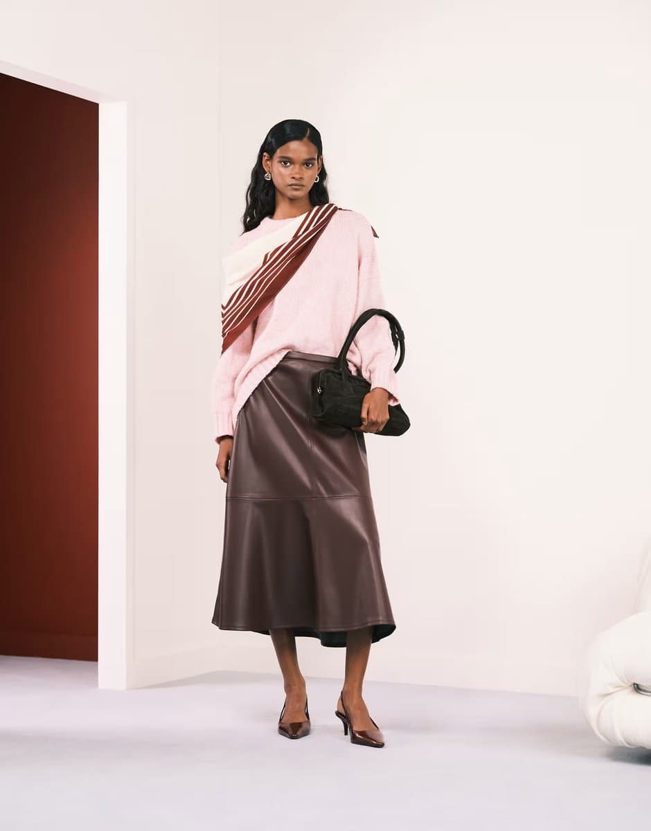 ASOS ASOS Faux Leather Midi Skirt in Burgundy