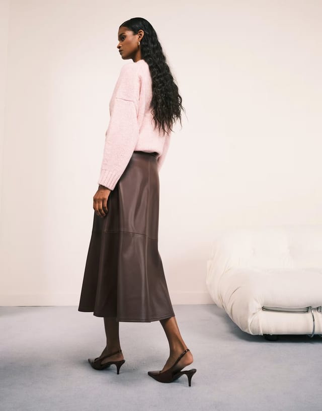 ASOS Mango faux leather midi skirt in burgundy - 3