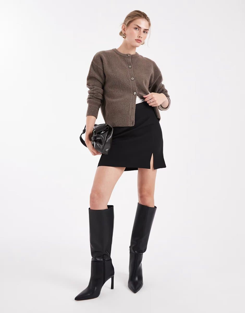 ASOS Pieces tailored notch front mini skirt in black