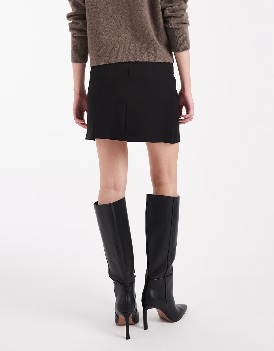 ASOS Pieces tailored notch front mini skirt in black - 4