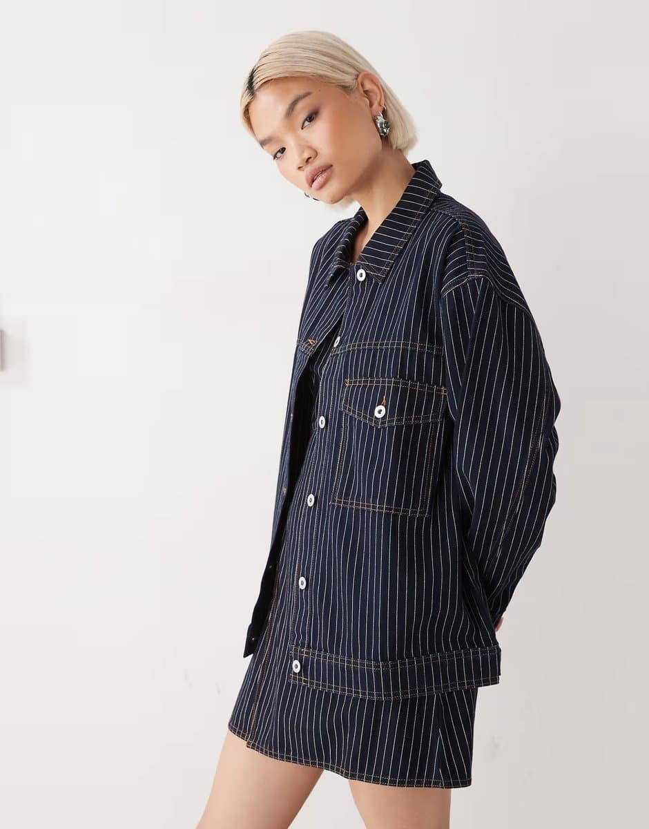 ASOS COLLUSION denim jacket co-ord in blue stripe