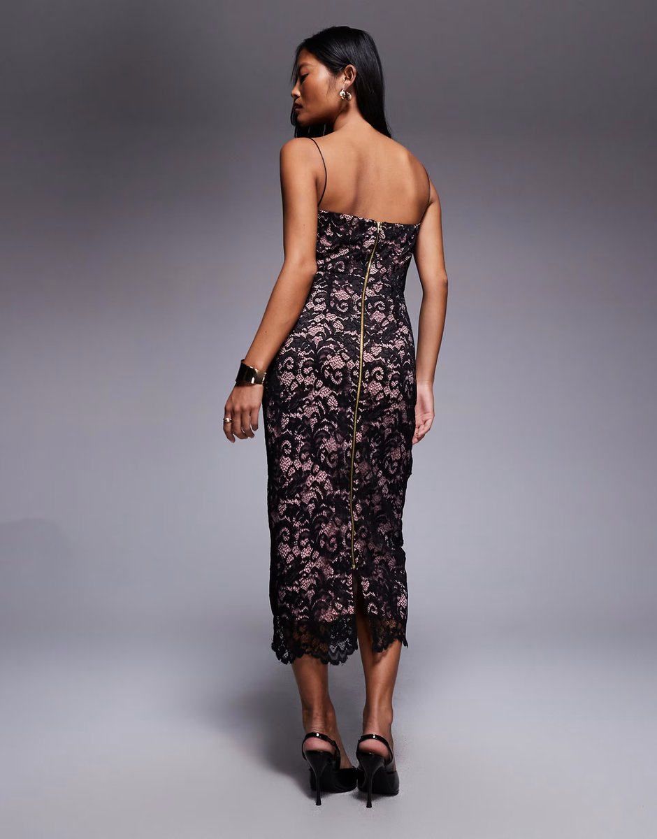 ASOS Vesper Petite Lace midaxi dress with spaghetti straps in black - 3