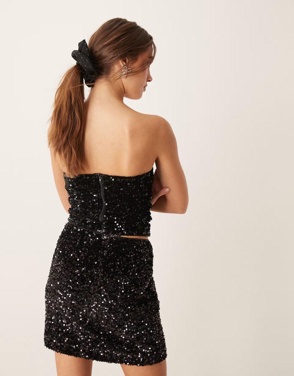 ASOS Gina Tricot mix and match sequin strapless bustier corset top in black - 4