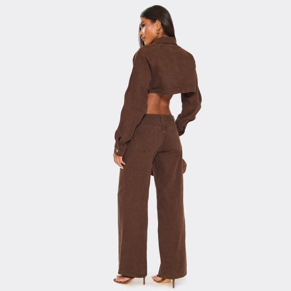 EGO Low Rise Wide Leg Jeans In Chocolate Brown Denim, Women's Size UK 4 - 2