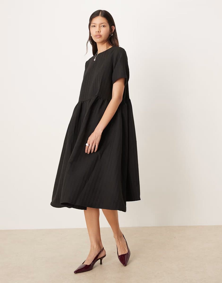 ASOS ASOS Black Jacquard Short Sleeve Mini Dress