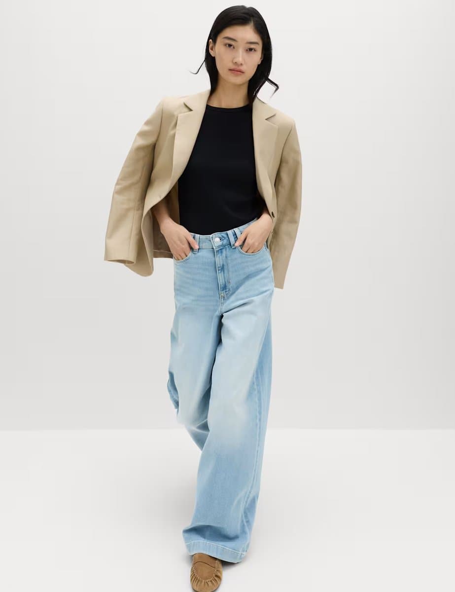 Marks & Spencer M&S High Waisted Wide Leg Jeans Light Indigo