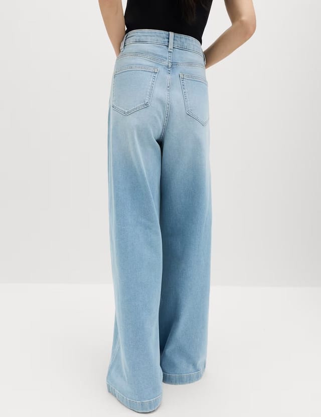 Marks & Spencer M&S High Waisted Wide Leg Jeans Light Indigo - 2