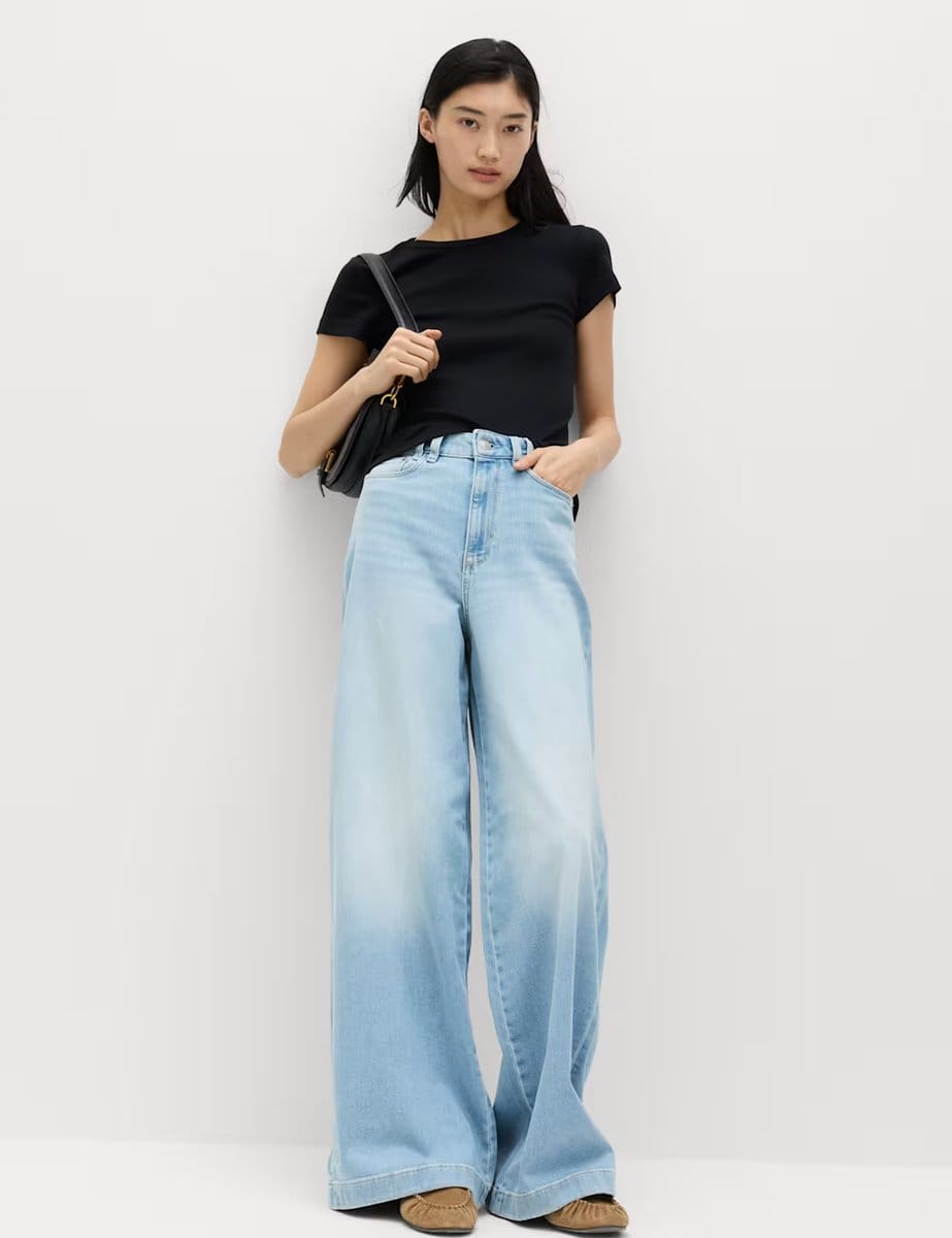 Marks & Spencer M&S High Waisted Wide Leg Jeans Light Indigo - 4