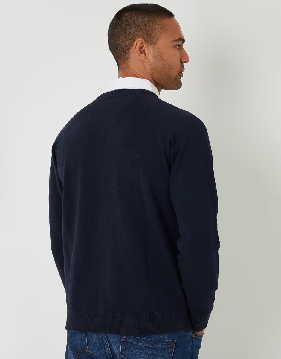 ASOS Threadbare Mock shirt raglan knitted jumper in navy - 2