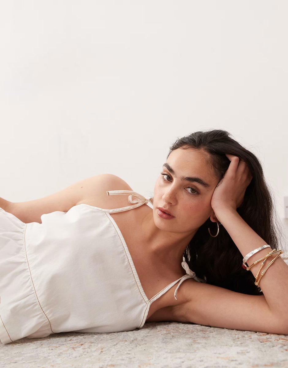 ASOS  Reclaimed Vintage soft denim twill tie strap peplum top co-ord in ecru  - 2