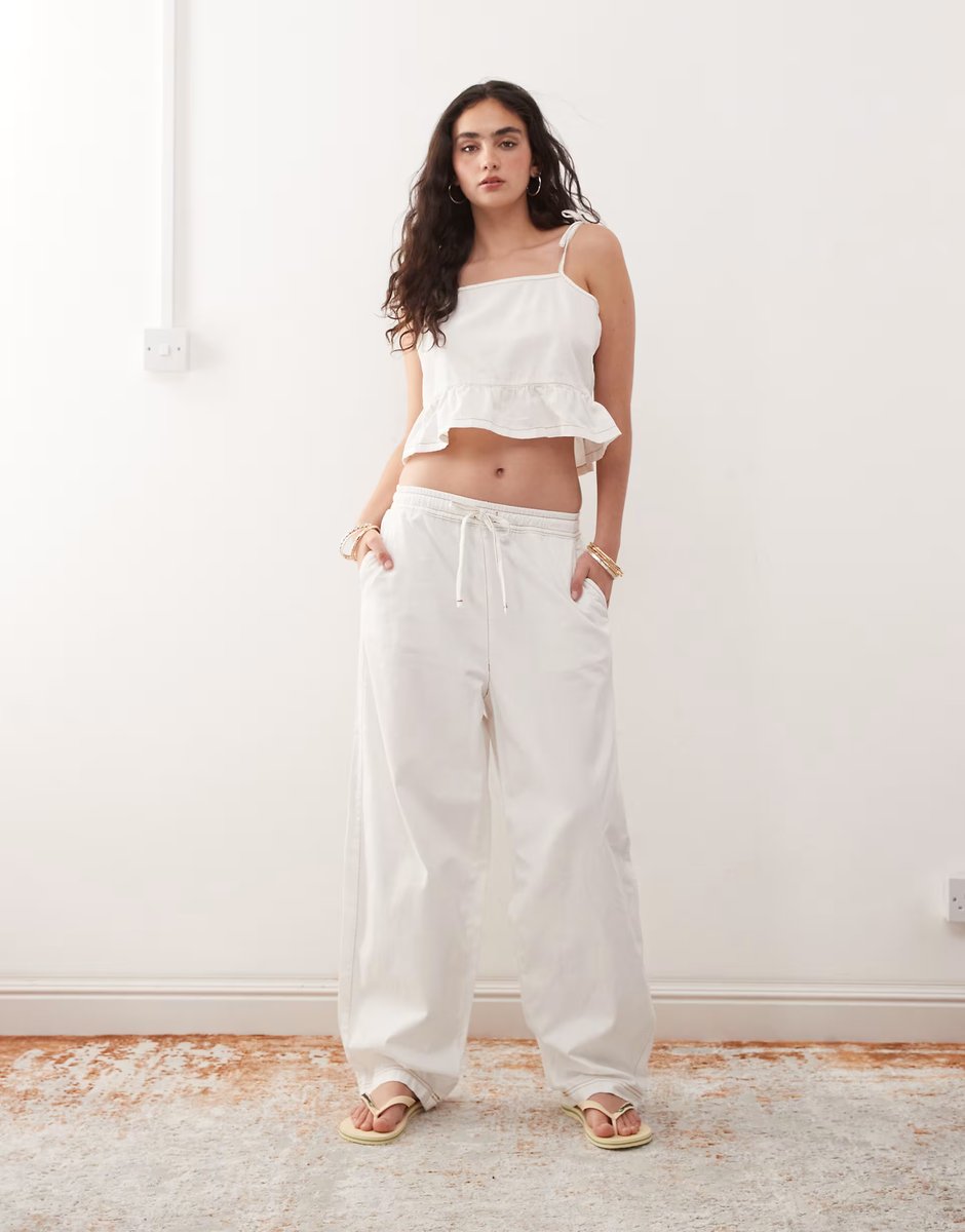 ASOS  Reclaimed Vintage soft denim twill tie strap peplum top co-ord in ecru  - 3