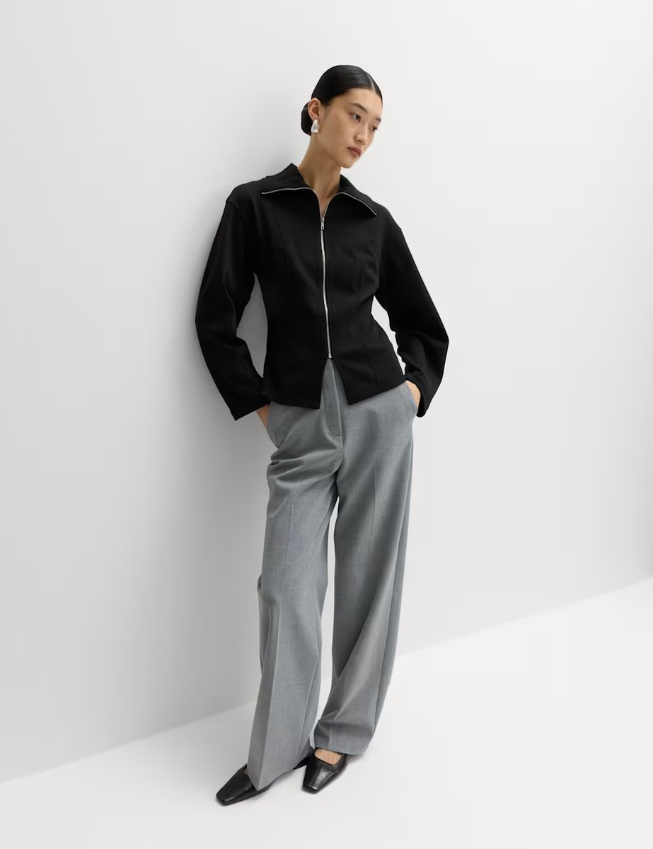 Marks & Spencer M&S Cotton Rich Waisted Zip Through Sweatshirt Black - 3