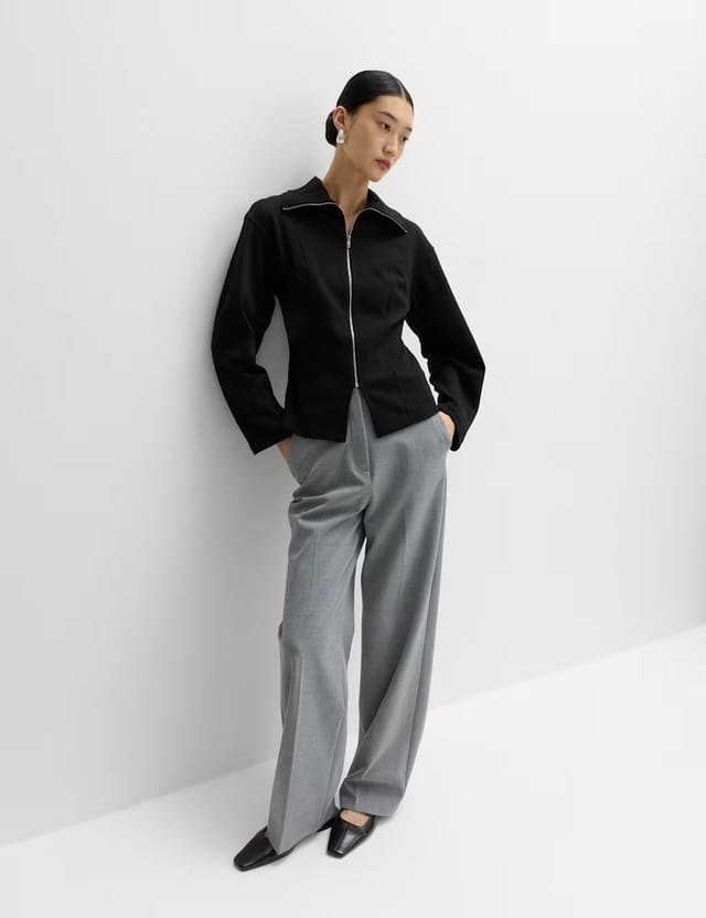 Marks & Spencer M&S Cotton Rich Waisted Zip Through Sweatshirt Black - 3