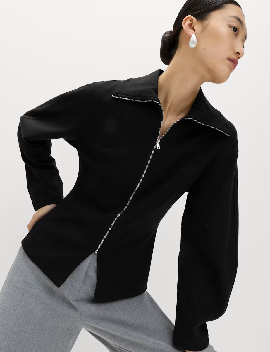 Marks & Spencer M&S Cotton Rich Waisted Zip Through Sweatshirt Black - 4