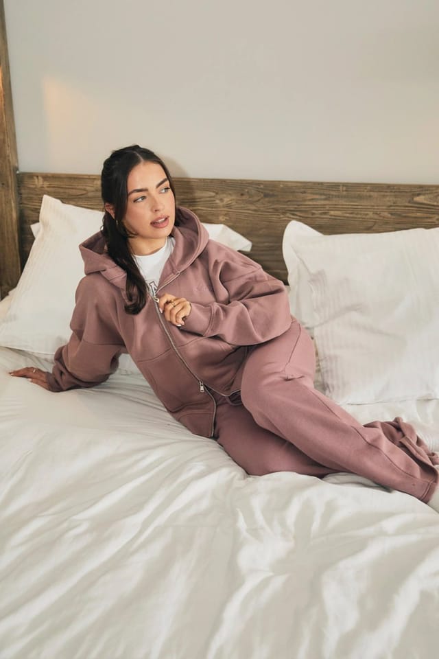 Kaiia Kaiia Script Logo Double Ended Zip Through Oversized Hoodie Rosewood - 2