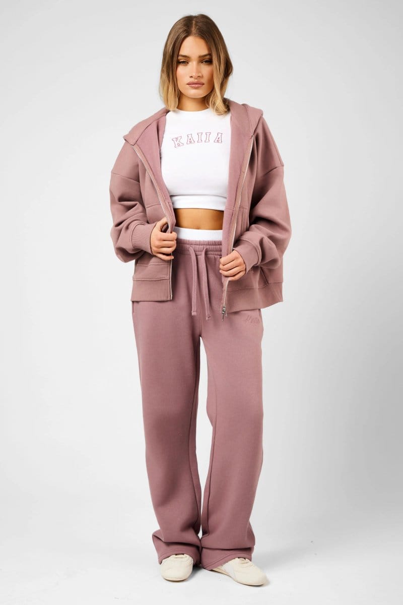 Kaiia Kaiia Script Logo Double Ended Zip Through Oversized Hoodie Rosewood - 4