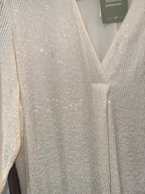 H&M Fully sequinned white midi dress