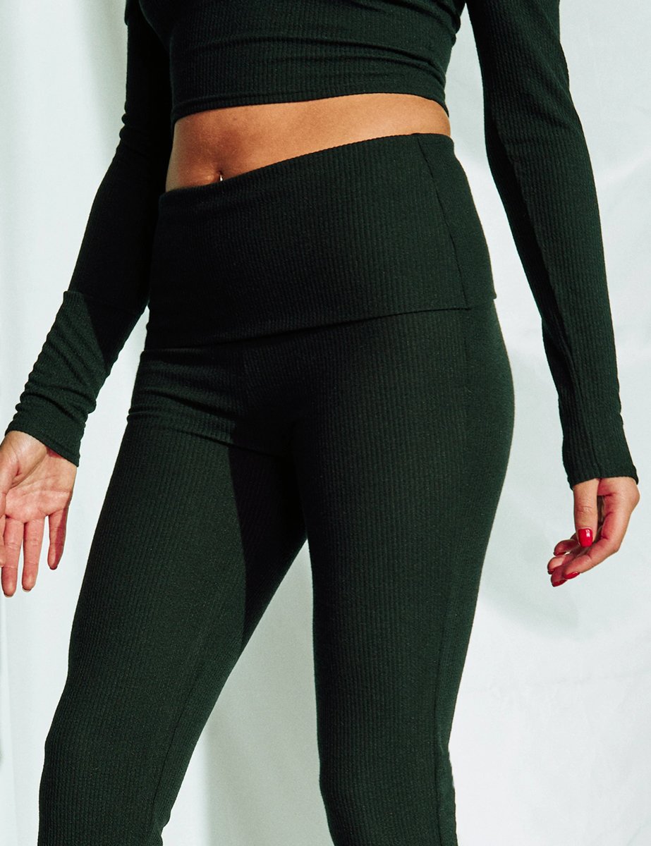 Public Desire Chunky Rib Foldover Straight Leg Pants - 4