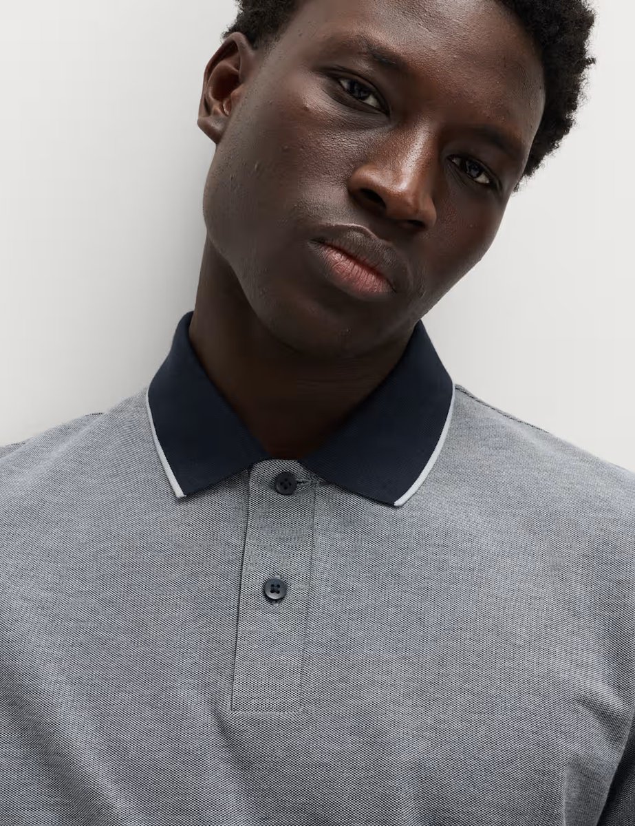 Marks & Spencer M&S Ultimate Tipped Pique Polo Shirt Navy Marl - 2