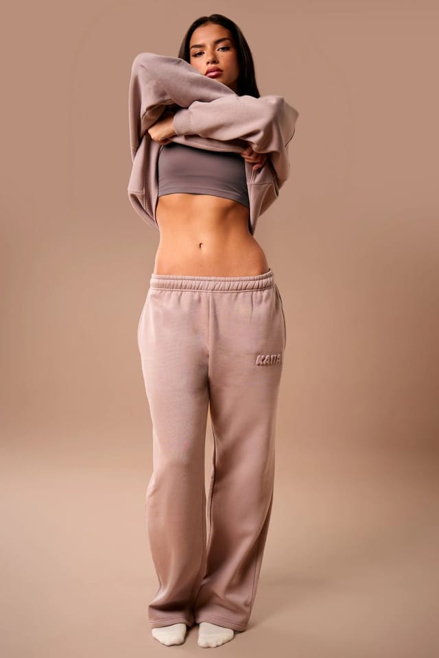 Kaiia Kaiia Embossed Bubble Logo Wide Leg Joggers Clay - 2