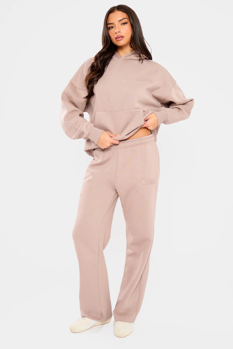 Kaiia Kaiia Embossed Bubble Logo Wide Leg Joggers Clay - 3