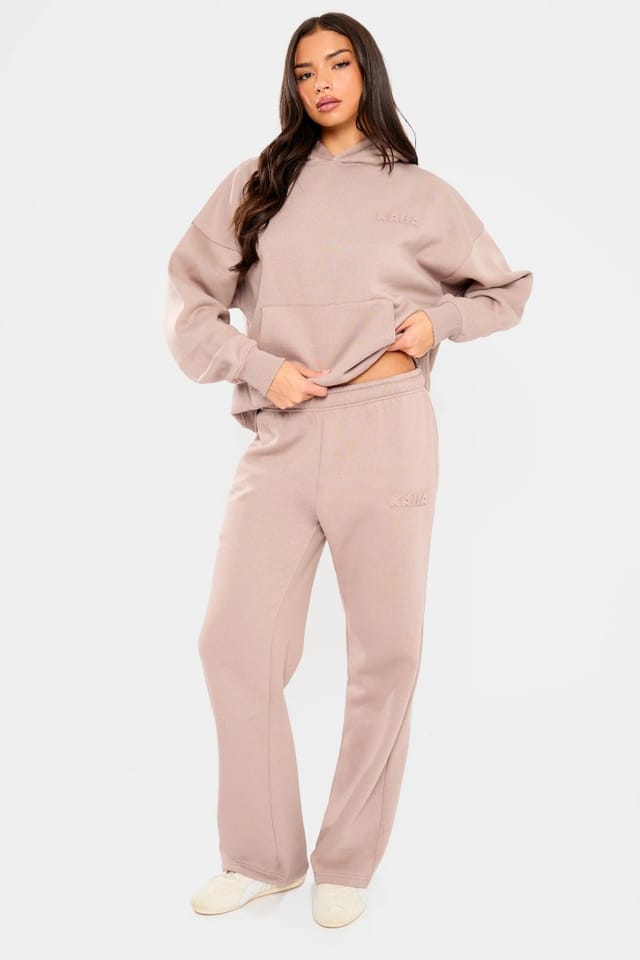 Kaiia Kaiia Embossed Bubble Logo Wide Leg Joggers Clay - 3