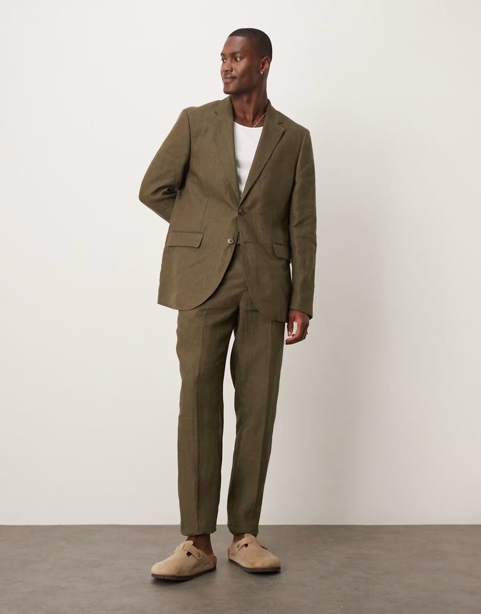 ASOS Mango slim fit linen suit co-ord in khaki