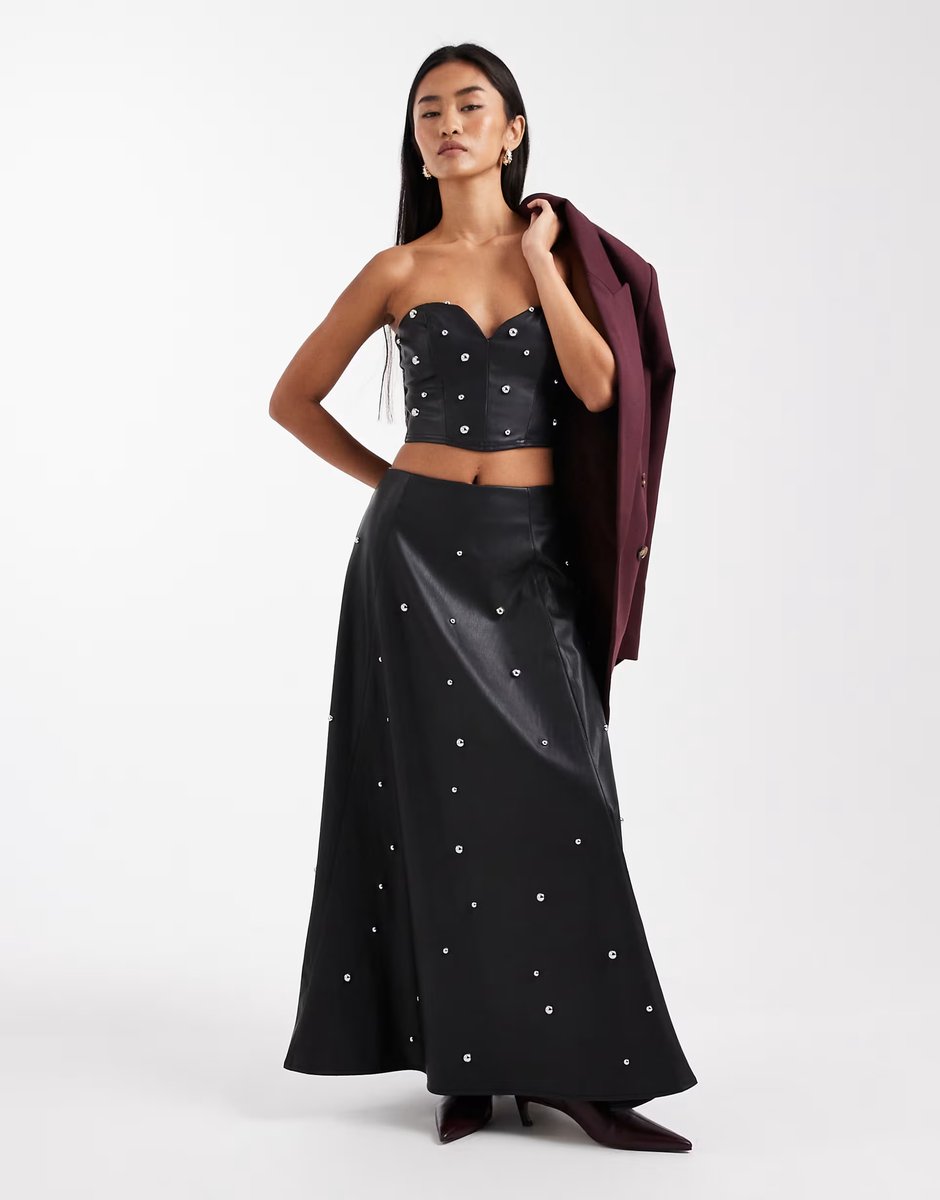 ASOS Miss Selfridge faux leather studded corset top in black - 3