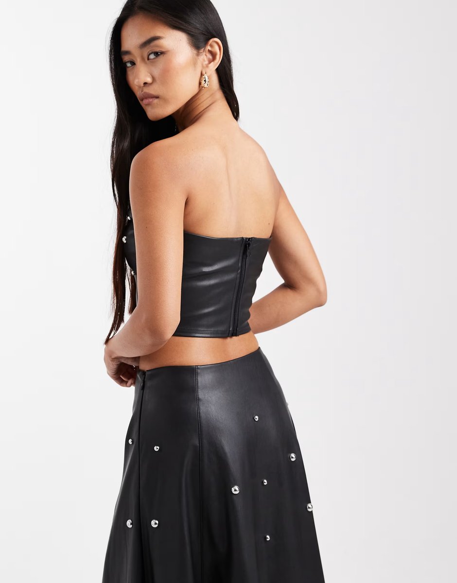 ASOS Miss Selfridge faux leather studded corset top in black - 4
