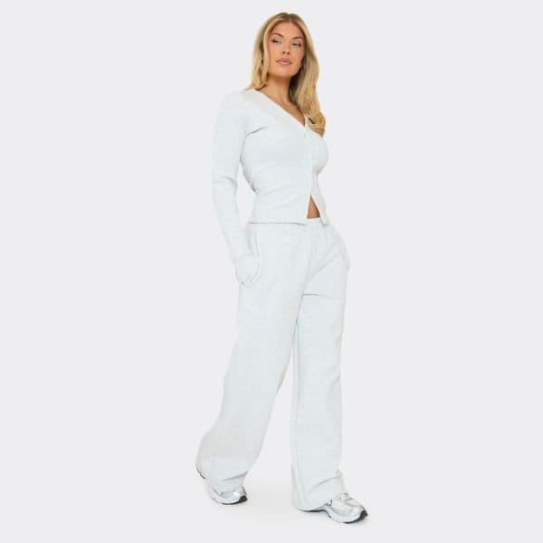 EGO Low Rise Elastic Waistband Wide Leg Joggers In Light Grey Marl, Women's Size UK 6 - 2