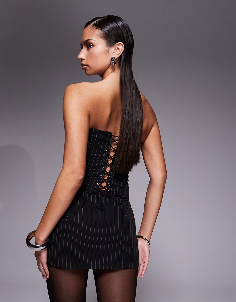 ASOS Edikted Maeve co-ord pinstripe mini skort in black - 4