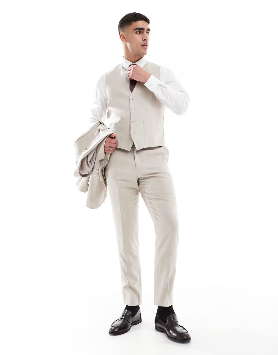 ASOS French Connection linen formal suit co-ord in stone - 2